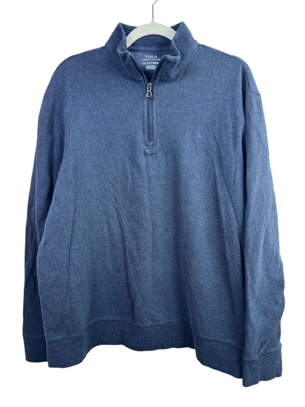 Polo Ralph Lauren Blue Herringbone 1/4 Zip Pullover Sweatshirt XL Cotton-Blend